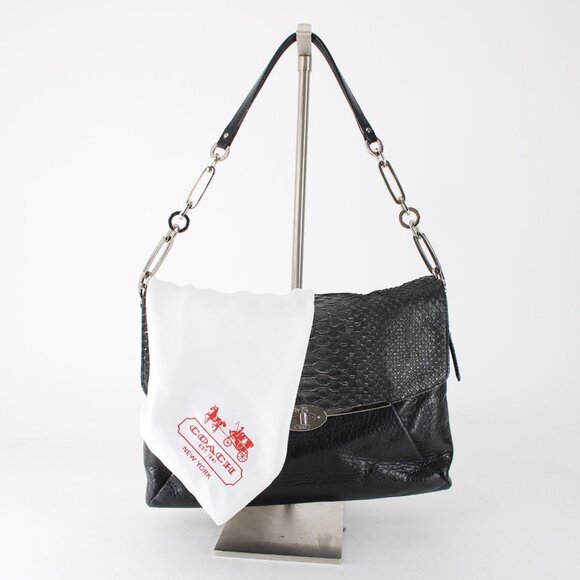 Coach Purse 12 x 9 x 4 Black Silver Glitter Faux Snake Mad Glit Shoulder Purse - Picture 1 of 12
